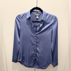 Silky Blue Button-Front Women's Blouse